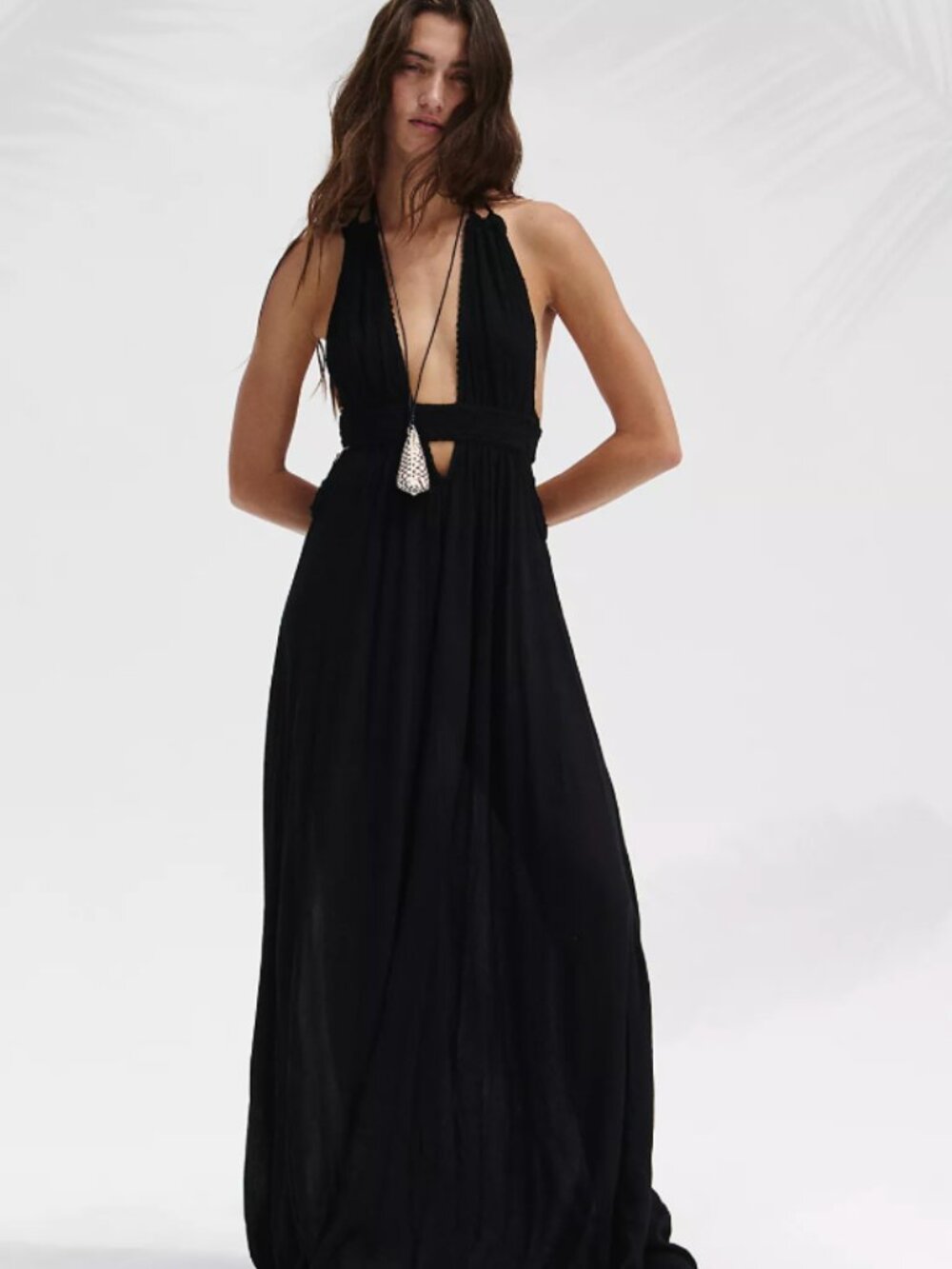 Free People Black Halter Look Into the Sun Maxi Dress Size Small